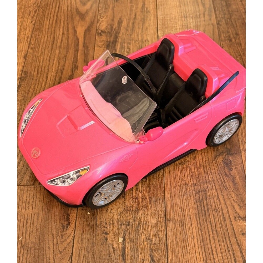 MATTEL 2016 PINK GLITTER BARBIE DOLL SPORTS CAR CONVERTIBLE 2 SEATER